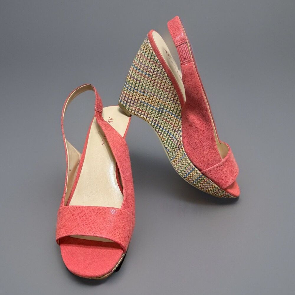 AK Anne Klein 8 wedge slignack shoes Fortuna coral leather NWT